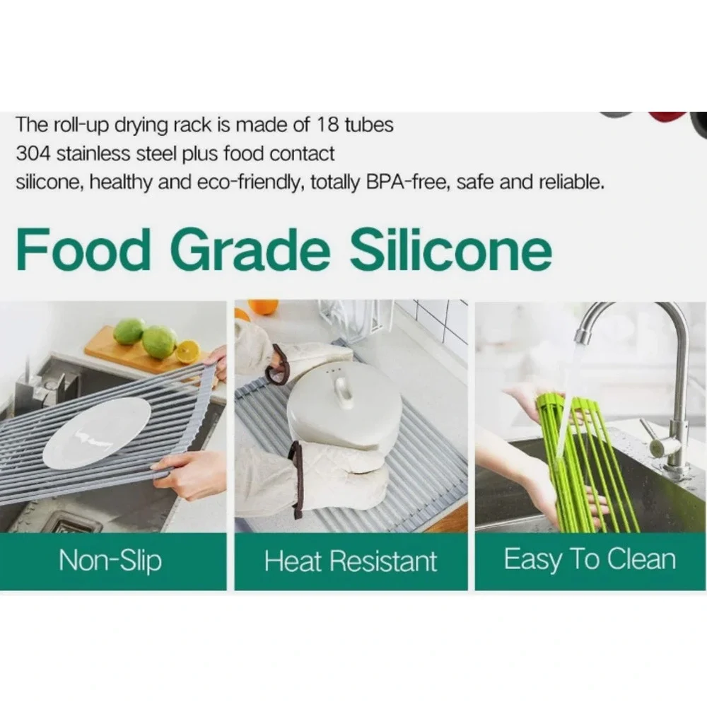 Over The Sink Roll Up Dish Drying Rack Stainless Steel Kitchen Drying Rack-Large